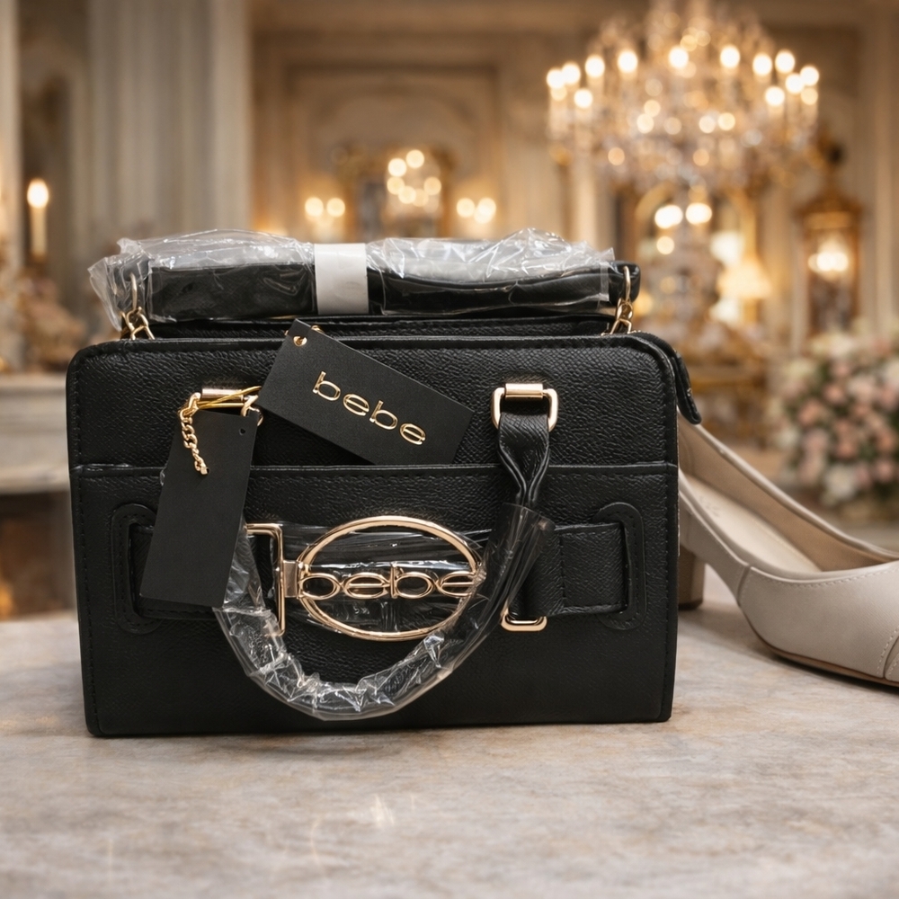 New Bebe Black Satchel with Gold Accents